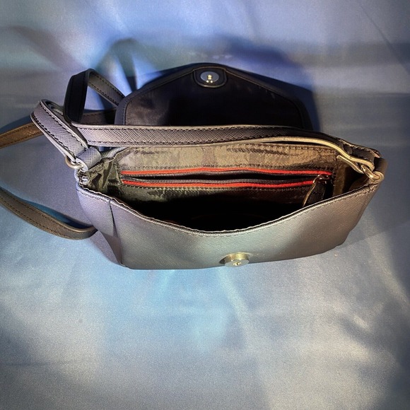 Tommy Hilfiger Blue saffiano leather silver Lock Accent Crossbody Shoulder Bag‎ - Picture 5 of 10